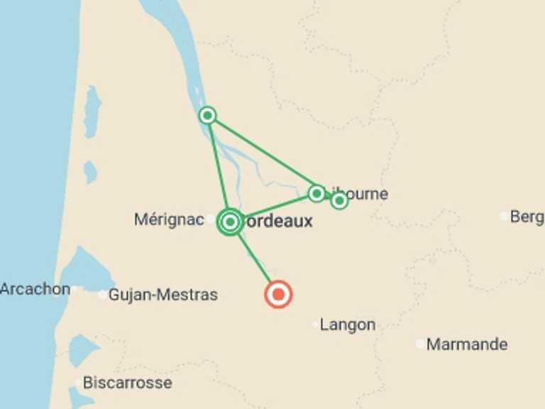 Map of France Tour with 4 destination visits for the trip: The exceptional region of Bordeaux (port-to-port cruise)