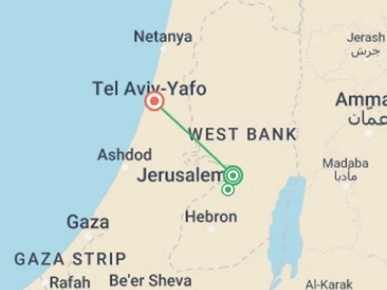 Map itinerary of Jerusalem Tour in November 2025 with 2 destination visits for the trip: Italiano Classico 5 Days, Italian-speaking Guide