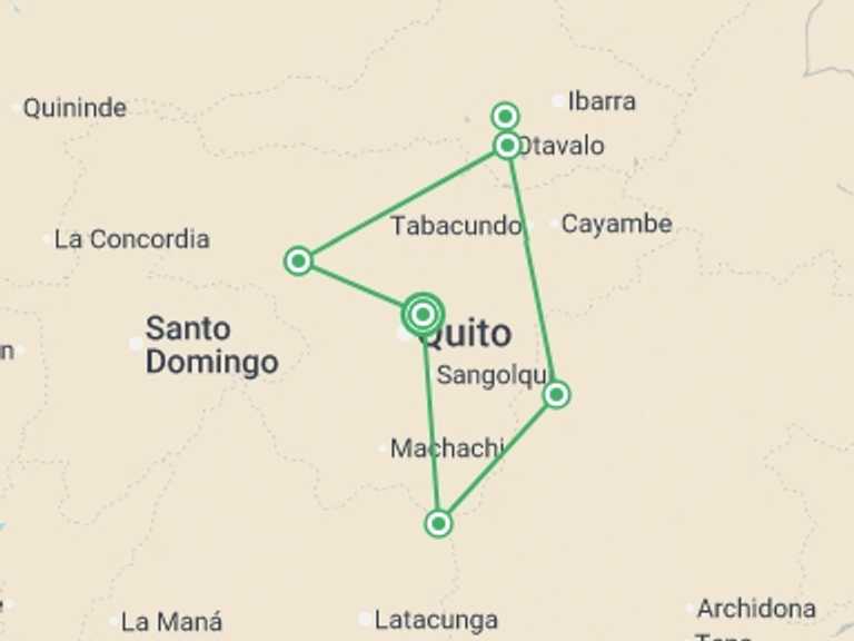 Map itinerary of South America Tour in September 2026 with 4 destination visits for the trip: Ecuador Explorer - 7 days