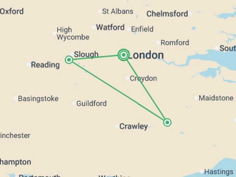 Map of 8-Day London Tour with 3 destination visits for the trip: Chelsea Flower Show