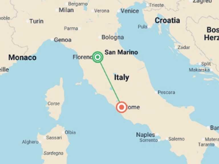 Map of Italy Tour with 2 destination visits for the trip: In The Footsteps Of Michelangelo: 7 Days From Florence To Rome,  Private Tour