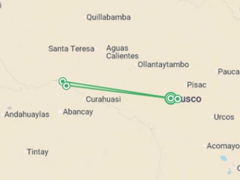 Map of 5-Day Cusco Tour with 5 destination visits for the trip: Choquequirao Trek 5D/4N