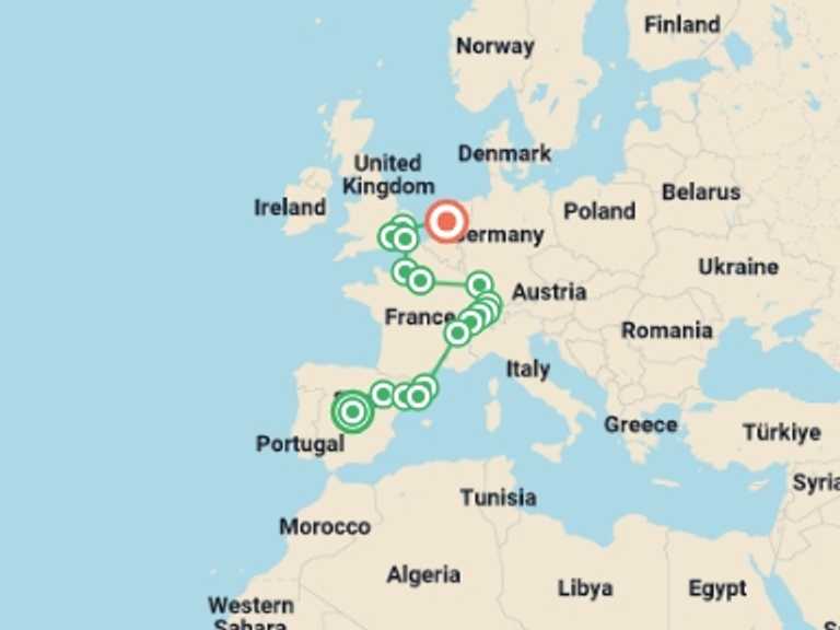 Map itinerary of London Tour in Winter with 11 destination visits for the trip: Essential Europe