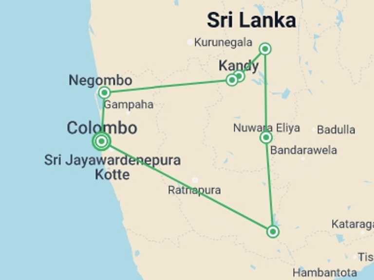 Map itinerary of Negombo Tour in October 2026 with 6 destination visits for the trip: All In One Sri Lanka