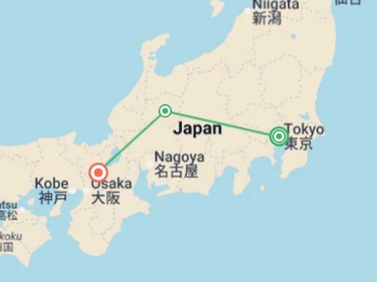 Map itinerary of Asia Tour in June 2026 with 3 destination visits for the trip: Tokyo to Kyoto - 10 days