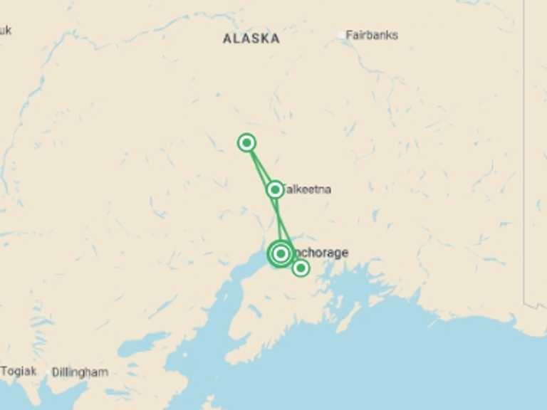 Map of North America Local culture Tour with 4 destination visits for the trip: Jewels of Alaska