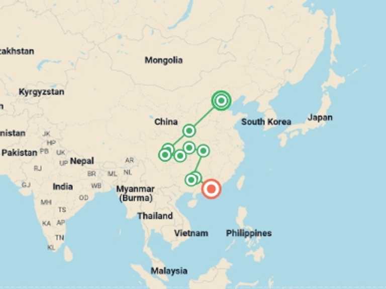 Map of Asia Tour with 11 destination visits for the trip: China Experience