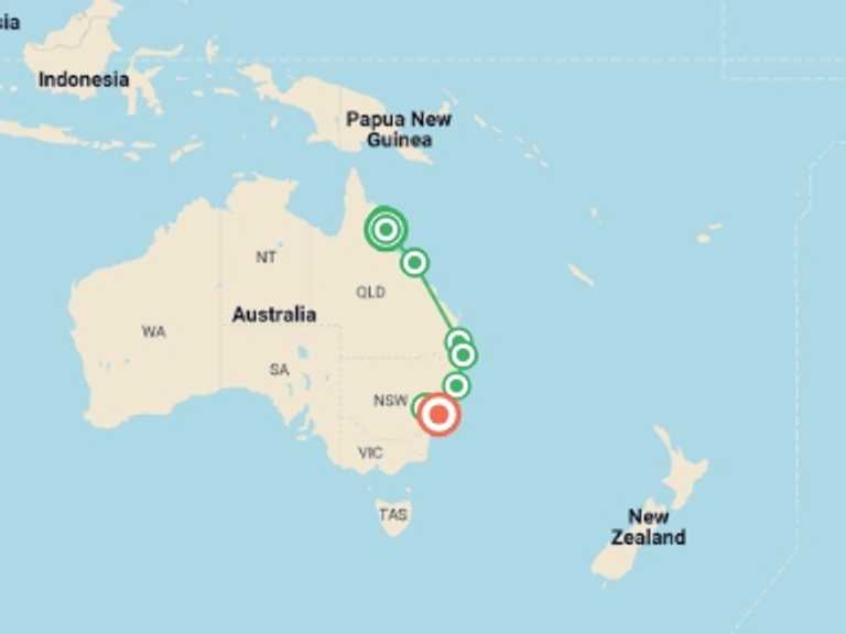 Map of Australia Tour with 9 destination visits for the trip: Best of Australia