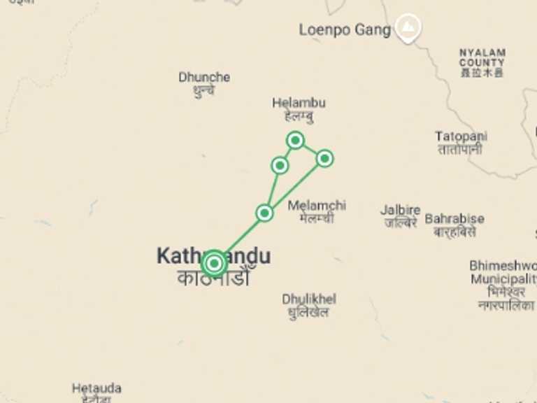 Map of 6-Day Kathmandu Tour with 6 destination visits for the trip: Helambu Culture Trek