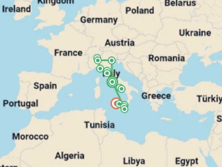 Map of Venice Adventure Tour with 3 destination visits for the trip: Ultimate Italy