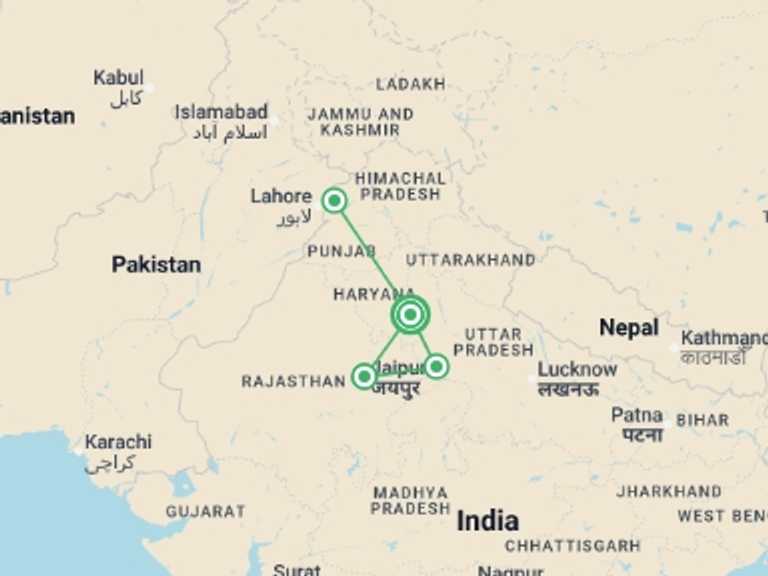 Map of Asia Tour with 4 destination visits for the trip: Classic India & Amritsar (5 Star) - 8 days