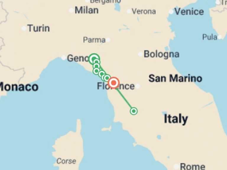 Map of Europe Tour with 8 destination visits for the trip: Via Francigena: Pontremoli to Lucca