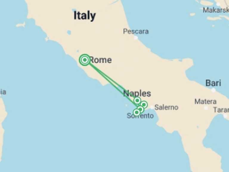 Map itinerary of Rome Tour in September 2026 with 4 destination visits for the trip: Amalfi Coast Dream - Small-Group Tour