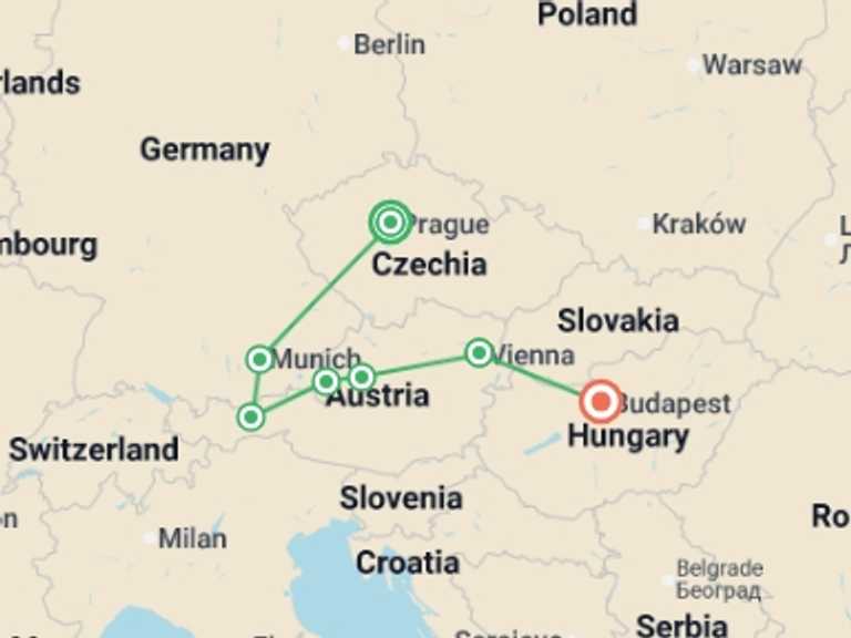 Map of Europe Tour with 5 destination visits for the trip: Eastern Whispers