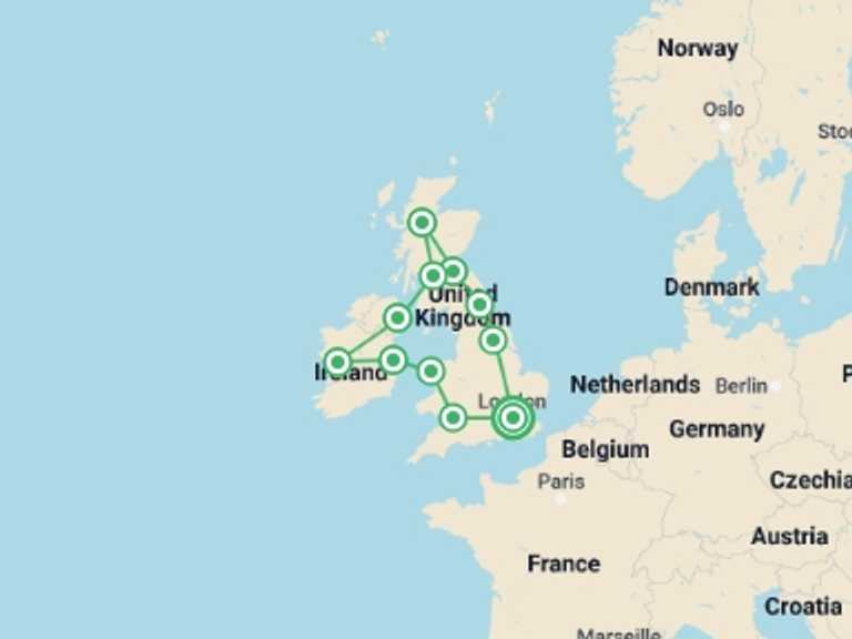 Map itinerary of London Tour in Winter with 11 destination visits for the trip: Play & Pause: Britain & Ireland