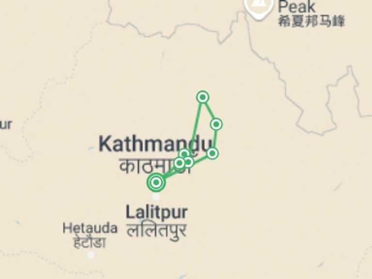 Map of 8-Day Kathmandu Tour with 5 destination visits for the trip: Helambu Trek