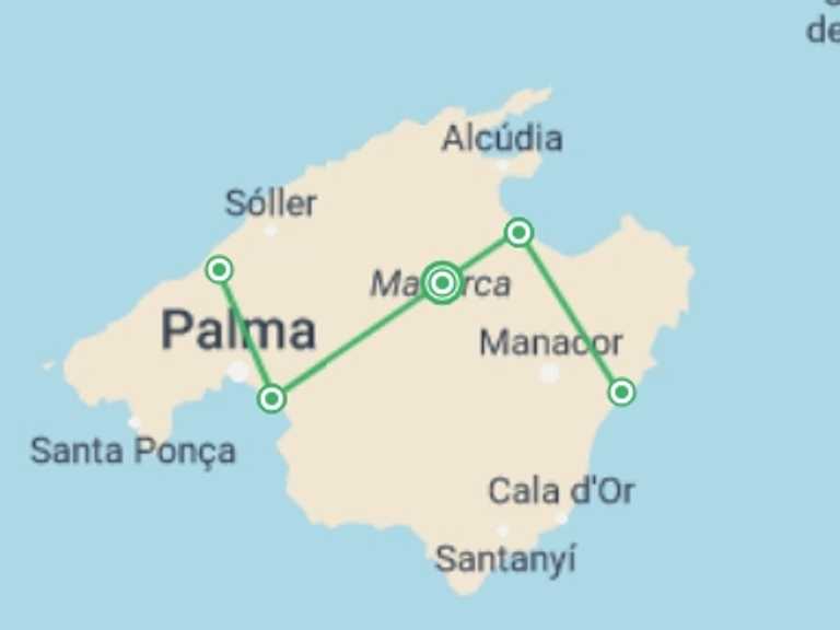 Map of Spain Tour with 4 destination visits for the trip: Classic Mallorca, Self-drive