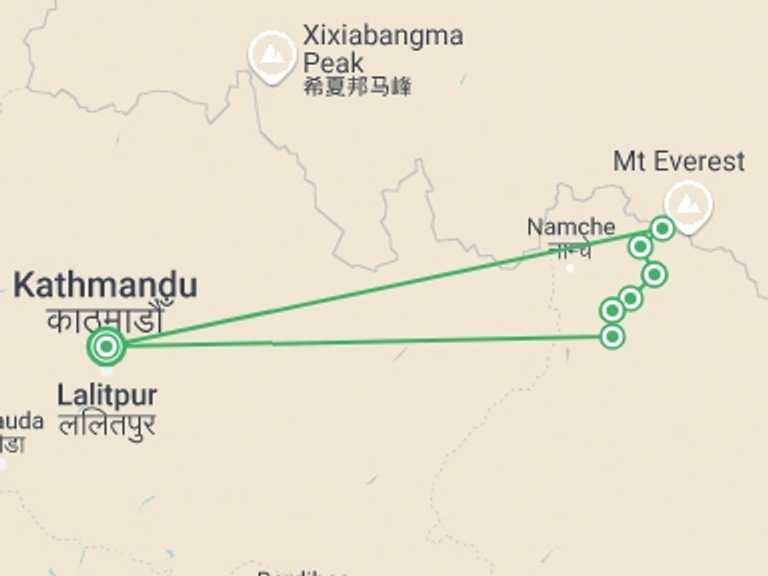 Map of Everest Base Camp trek Mountains Tour with 8 destination visits for the trip: Everest Base Camp Trek With Chopper Return