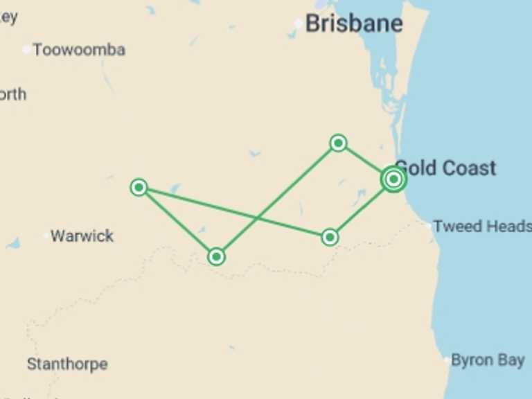 Map of Oceania National parks Tour with 4 destination visits for the trip: Walk Queensland's Scenic Rim