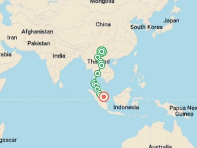 Map of Asia Tour with 13 destination visits for the trip: China to Singapore Adventure