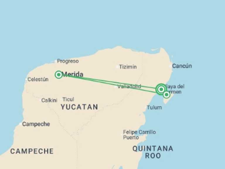 Map of North America Tour with 3 destination visits for the trip: Mexico Family Journey: The Heart of the Yucatán
