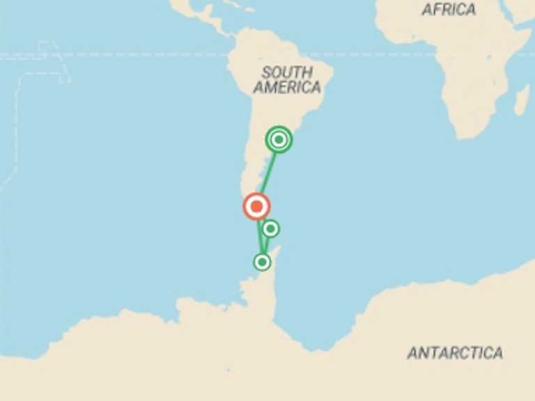 Map of South America Tour with 5 destination visits for the trip: Crossing the Circle: Southern Expedition