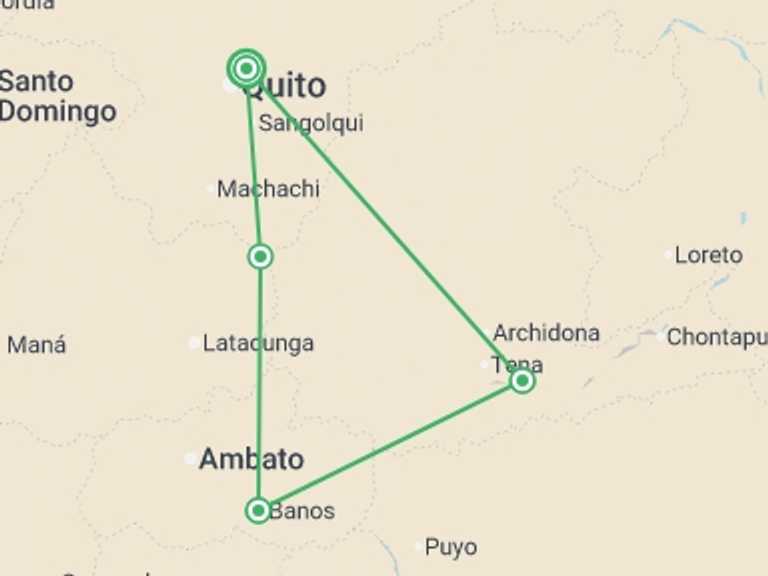 Map itinerary of Quito Tour in June 2027 with 4 destination visits for the trip: Ecuador Family Holiday