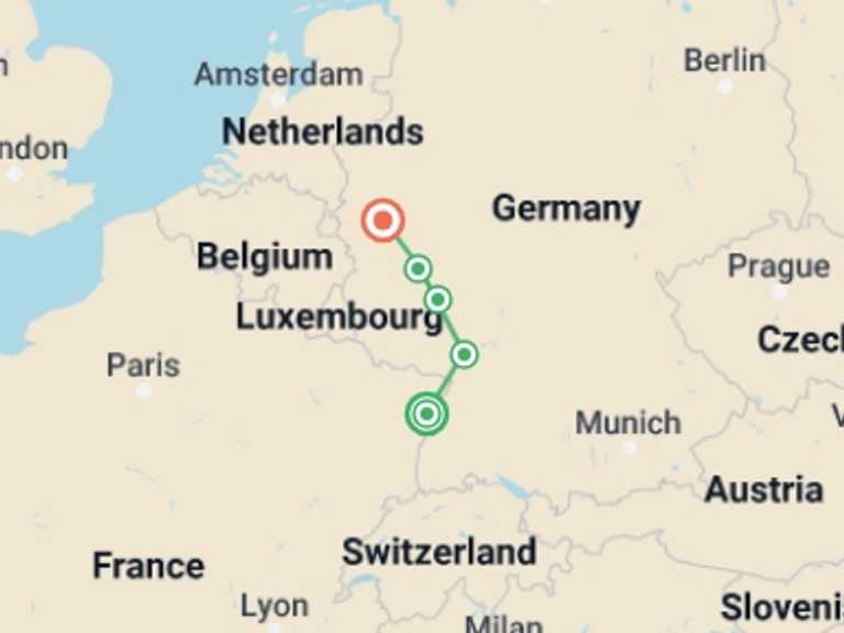 Map of 5-Day Strasbourg Tour with 5 destination visits for the trip: Christmas Markets along the Rhine (port-to-port package)