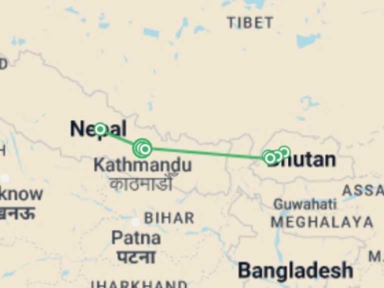 Map itinerary of Thimphu Tour in June 2026 with 5 destination visits for the trip: Nepal  Bhutan Tour