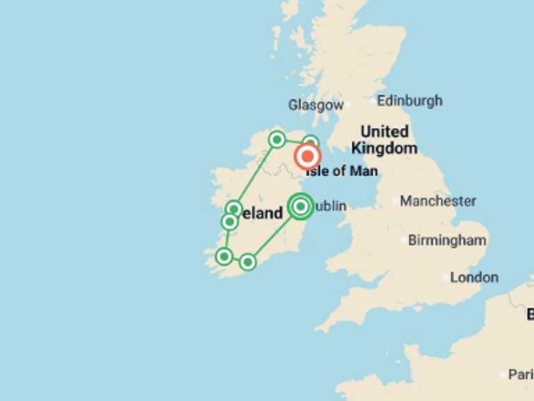 Map of Europe Tour with 8 destination visits for the trip: Country Roads of Ireland - Premium