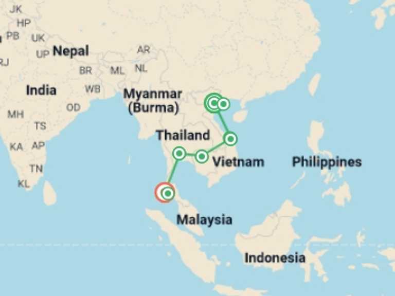 Map of Hanoi Local culture Tour with 7 destination visits for the trip: Wonders of Vietnam, Cambodia & Thailand I Best 2025/26