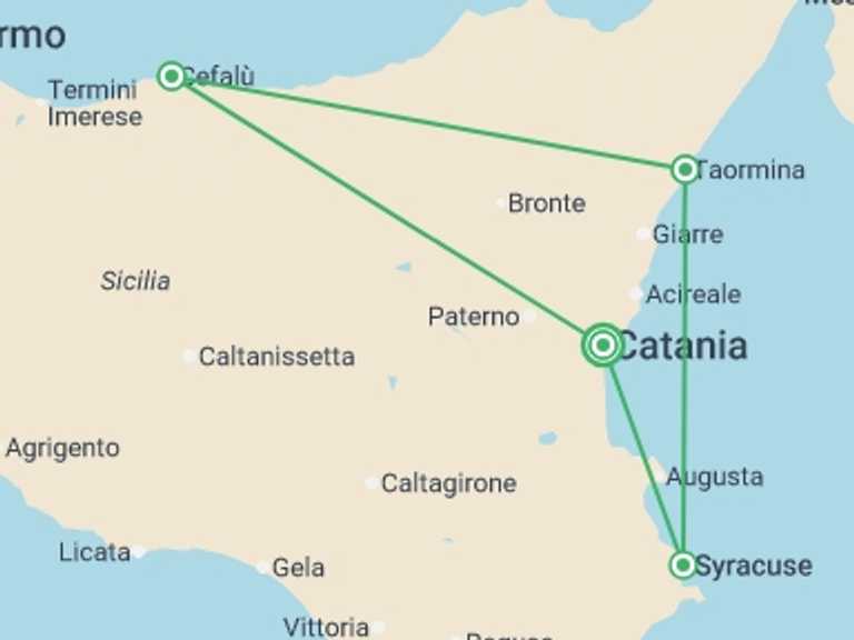 Map itinerary of Europe Tour in January 2027 with 4 destination visits for the trip: Sicily Island:See & Experience it all in 7 days