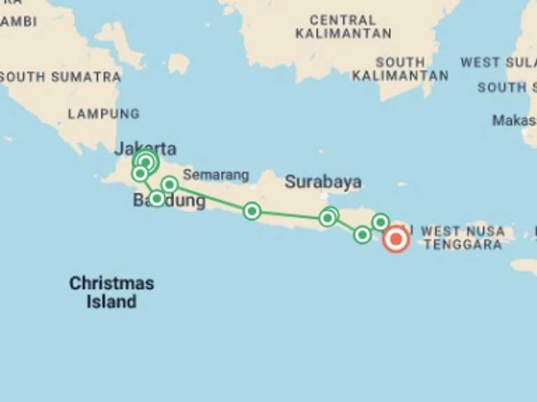Map of Indonesia Tour with 9 destination visits for the trip: Indonesia: Hammocks & Hikes
