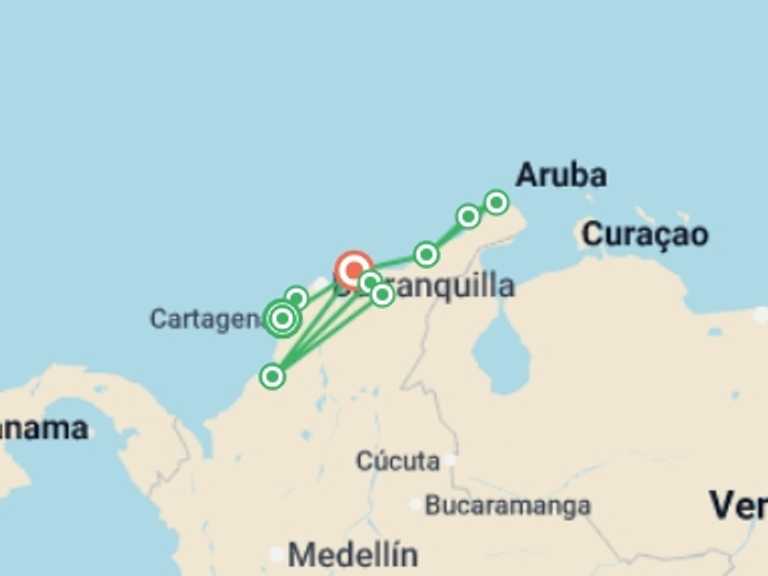 Map itinerary of Cartagena Tour in Winter with 8 destination visits for the trip: Colombian Caribbean Highlights 14D/13N