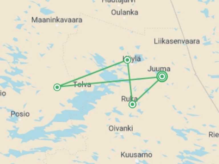 Map of Finland Tour with 5 destination visits for the trip: Finland Family Winter Adventure