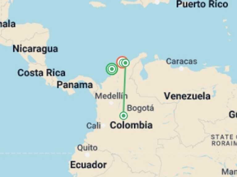 Map itinerary of Cartagena Tour in September 2025 with 8 destination visits for the trip: Colombia's Caribbean Coast & Lost City