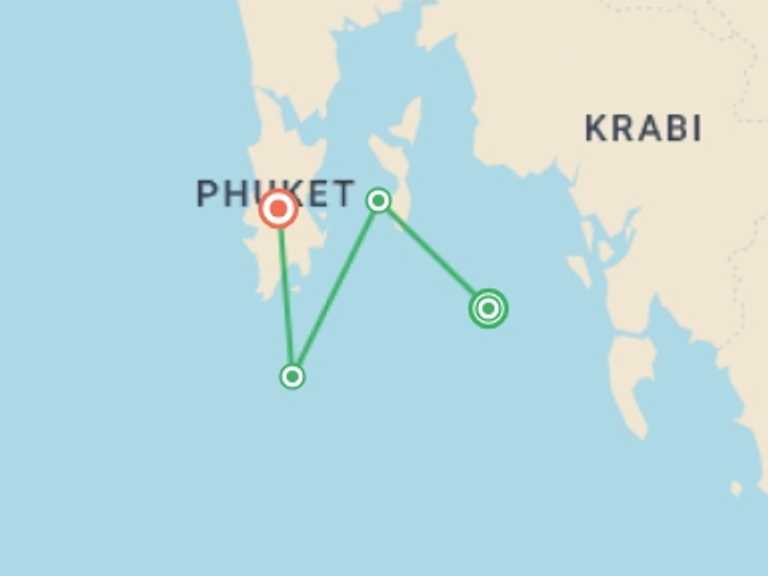 Map of Asia Tour with 5 destination visits for the trip: Sail Ko Phi Phi to Phuket