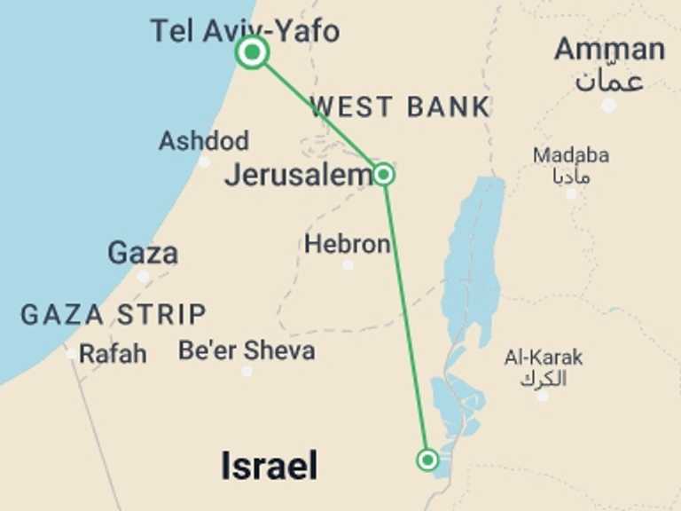Map of Jerusalem Spiritual or religious Tour with 2 destination visits for the trip: Jerusalem Tour And Dead Sea Spa, 2 Days From Tel Aviv