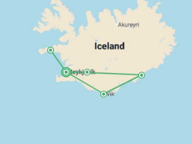 Map of Europe Explorer Tour with 4 destination visits for the trip: Iceland (Winter): Geysers & Glaciers
