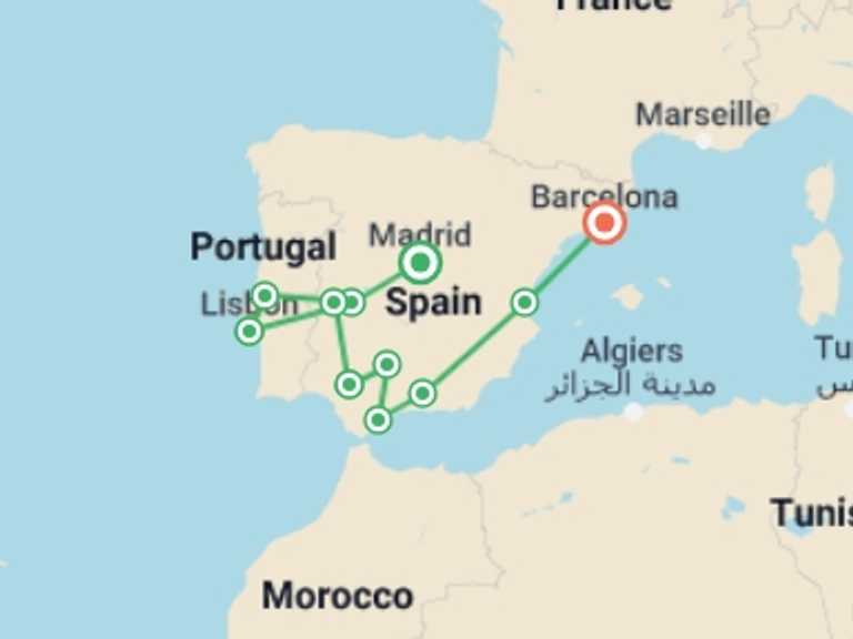 Map of Lisbon Cultural, religious and historic sites Tour with 11 destination visits for the trip: Charming Spain and Portugal (10 Days)