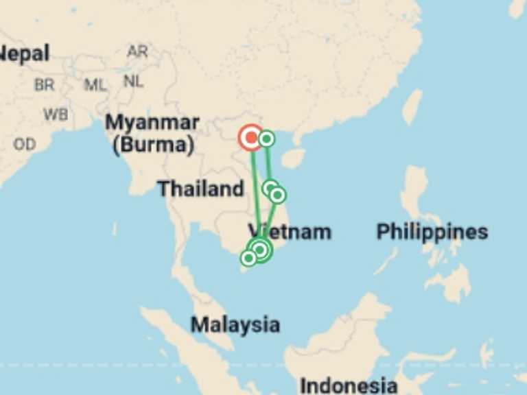 Map itinerary of Hue Tour in June 2027 with 6 destination visits for the trip: Vietnam Family Holiday Comfort