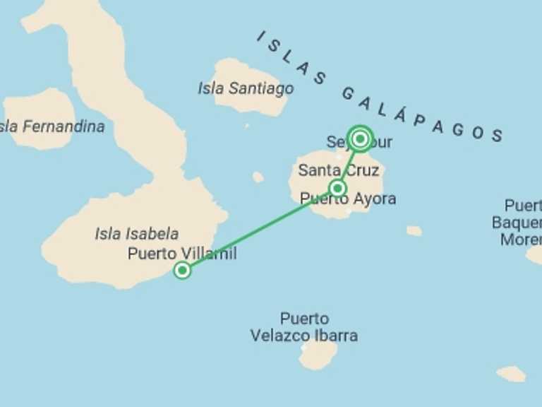 Map itinerary of Ecuador Tour in September 2027 with 5 destination visits for the trip: 5-Day Galapagos Land-based Tour: Santa Cruz & Isabela