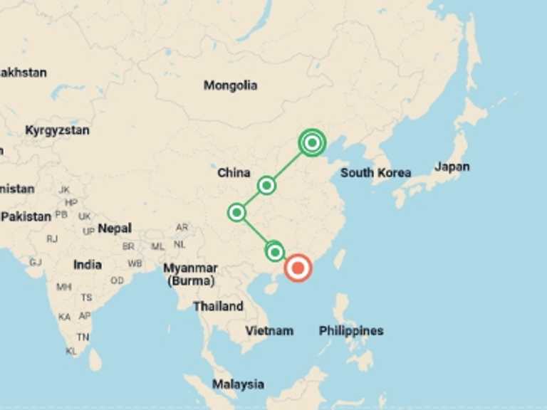 Map of Yangshuo Tour with 6 destination visits for the trip: Real China Highlights