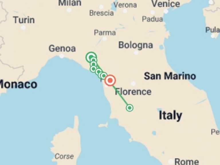 Map of Lucca Tour with 8 destination visits for the trip: Via Francigena: Pontremoli to Lucca