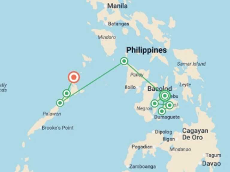 Map of a Adventure Tour with 8 destination visits for the trip: Ultimate Philippines Island Hopping