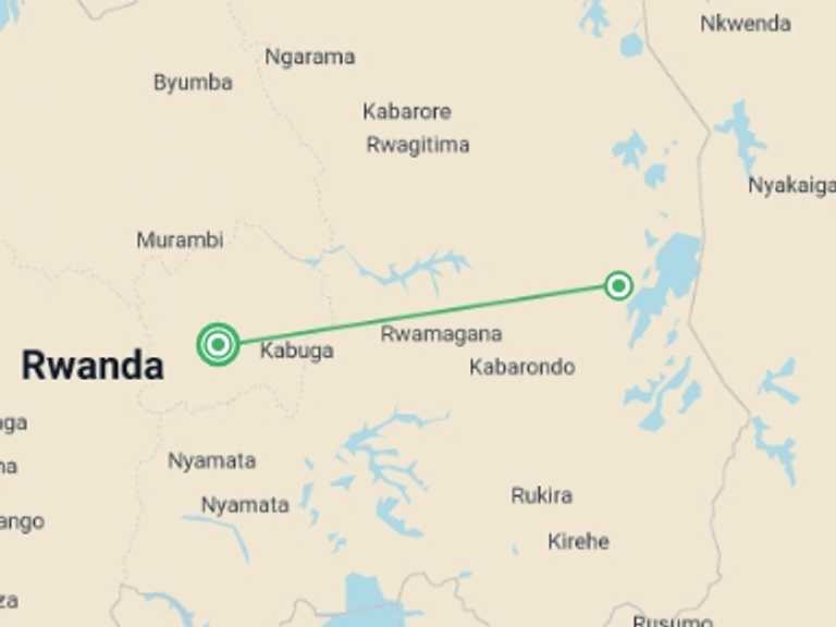Map itinerary of Kigali Tour in September 2025 with 2 destination visits for the trip: A Thrilling Big 5 Safari in Rwanda's Heartland