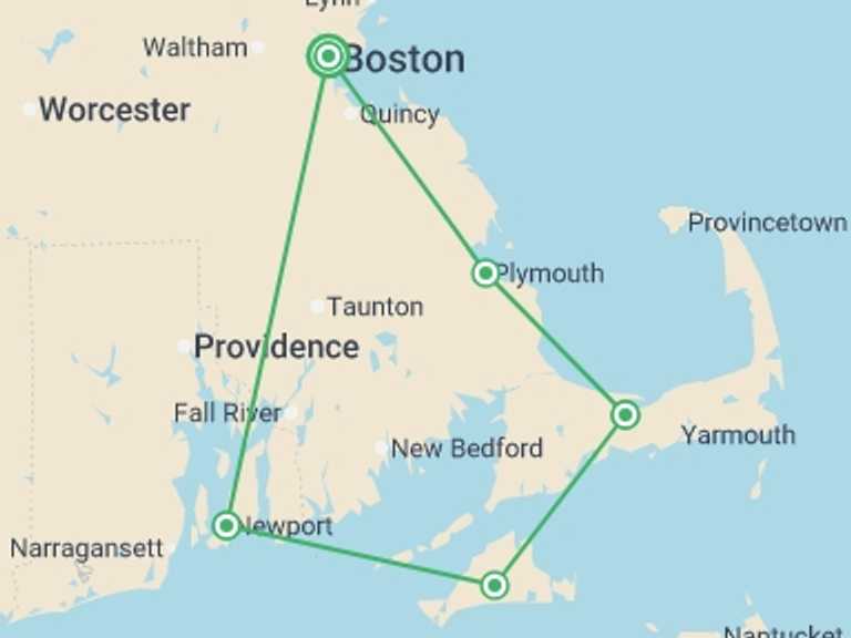Map of North America Tour with 5 destination visits for the trip: Treasures of Cape Cod & the Islands