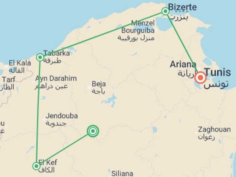 Map of South Africa Tour with 6 destination visits for the trip: Tunisia Eclipse Extension