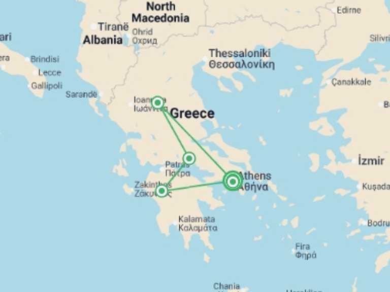 Map itinerary of Athens Tour in Summer with 5 destination visits for the trip: Classical Greece, Italian-speaking Guide