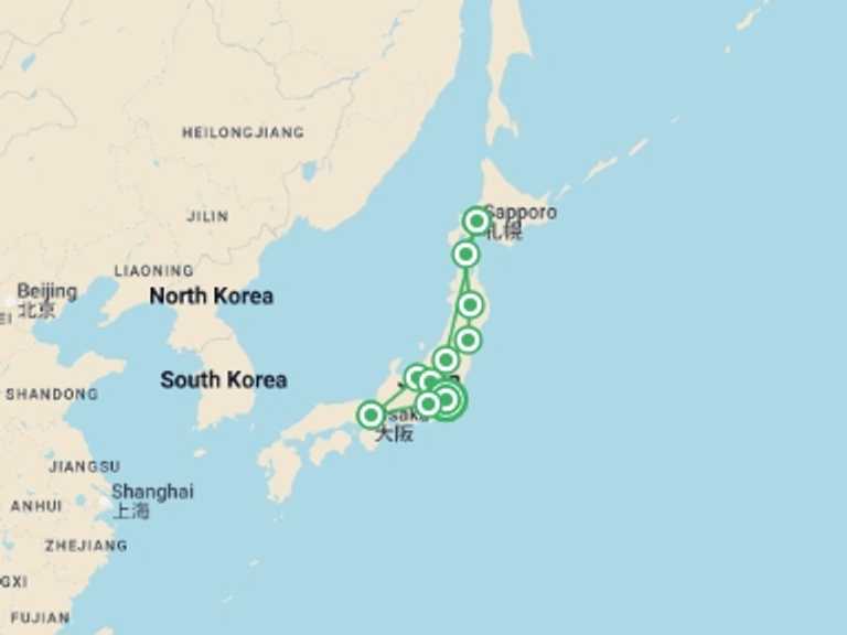 Map of Asia Tour with 11 destination visits for the trip: Discover Japan
